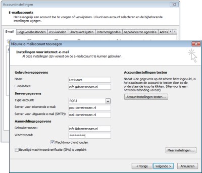 Outlook 2007 - Instellingen voor internet e-mail (pop3)